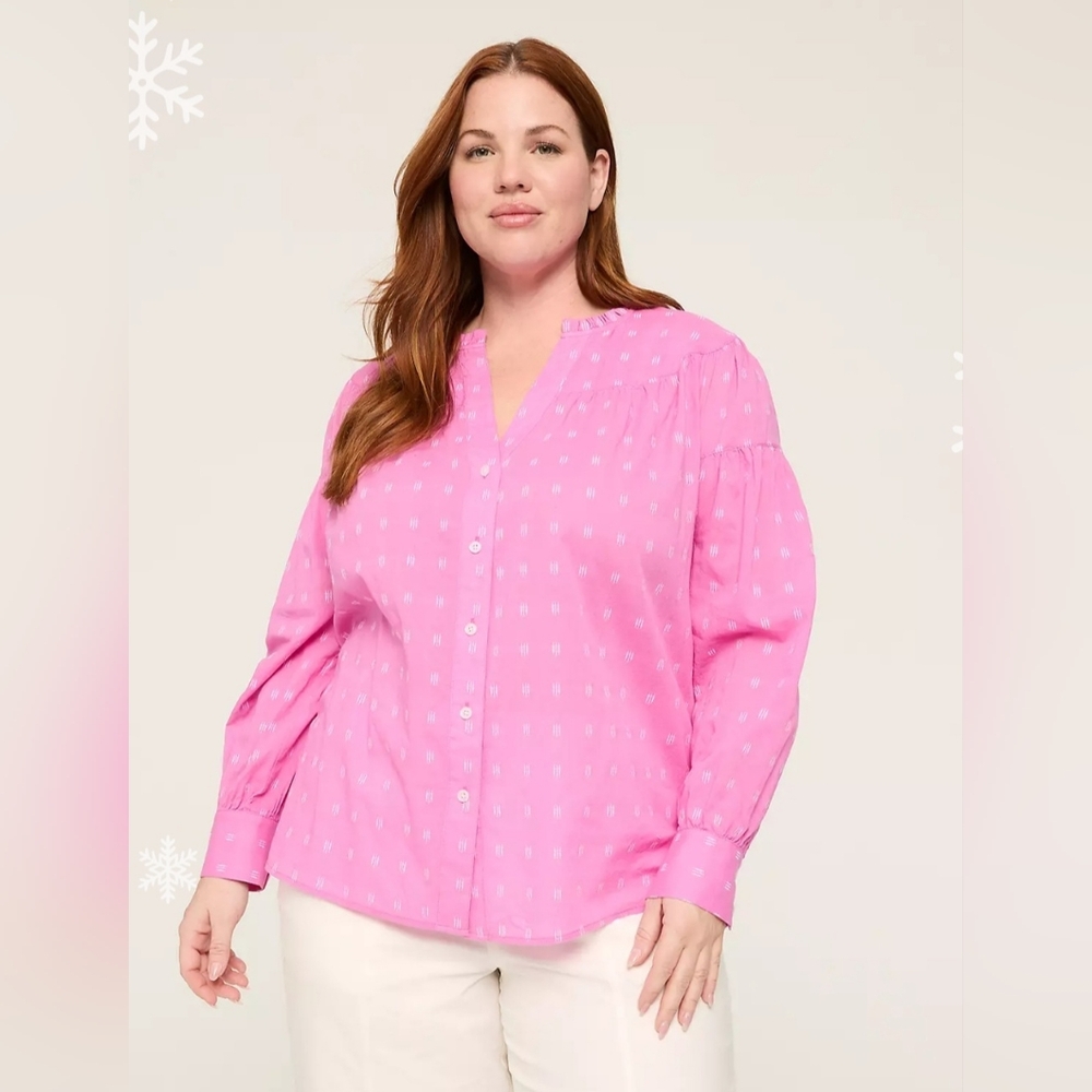 NWT Lane Bryant Swing Split Neck Relaxed Sleeve Barbie Pink Blouse Size 22